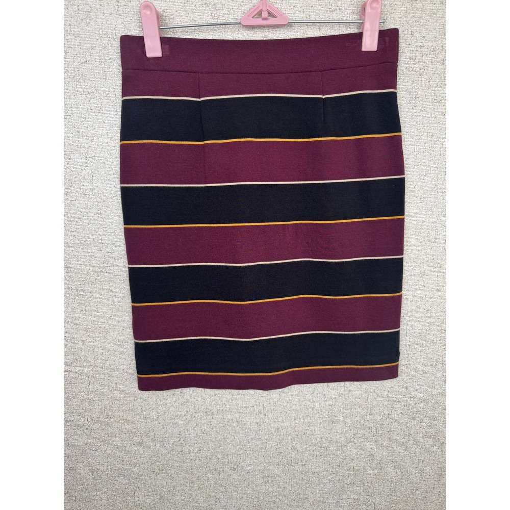 Fossil Burgundy Black Striped Knit Pencil Skirt Gold Stripe Womens XS
